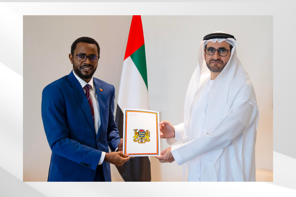 H.E. Omar Obaid Al Hassan Al Shamsi, Undersecretary of the Ministry of Foreign Affairs, received a copy of the credentials of H.E. Oumar Teguen Idibei Berde, Ambassador of the Republic of Chad to the UAE.