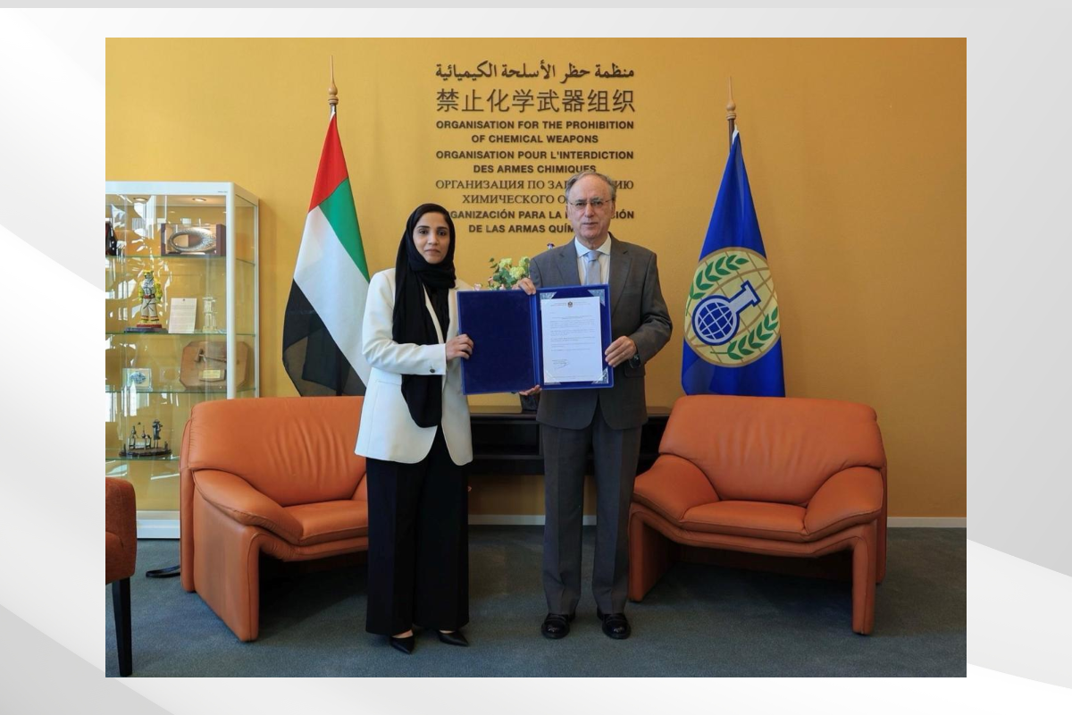 Her Excellency Ameirah AlHefeiti presented her credentials as the UAE's Permanent Representative to the Organization for the Prohibition of Chemical Weapons (OPCW) to His Excellency Fernando Arias, Director-General of the OPCW, during a ceremony held at the organization’s headquarters in The Hague.