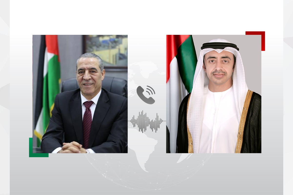 عبدالله بن زايد يدين بشدة خلال اتصال هاتفي مع حسين الشيخ الاعتداء الصاروخي الإيراني الغاشم والإرهابي على الضفة الغربية